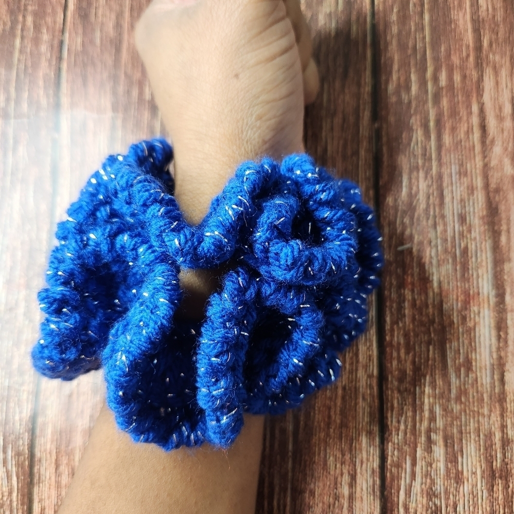 Blue Metallic Scrunchies